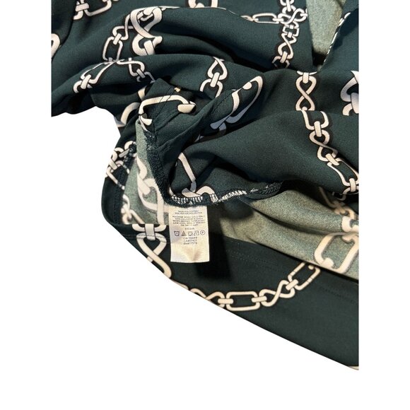 Ann Taylor Elegant Top XS Green White Chain Luxury Print Blouse Short Sleeve - Picture 8 of 11
